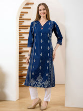 Neck Embroidered Denim Kurta